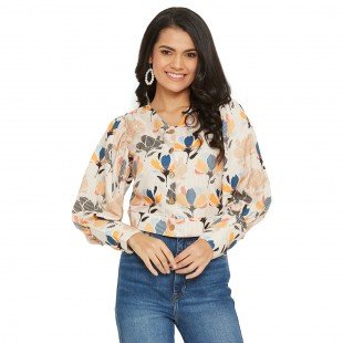 Light Brown Floral Printed Top With Puff Sleeve Light Brown Floral Printed Top With Puff Sleeve