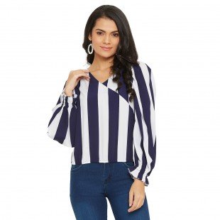 Dark Blue And white Stripe Top with gather sleeve and waist elastic Dark Blue And white Stripe Top with gather sleeve and waist elastic