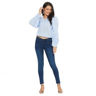 Ice Blue And white Stripe Top with gather sleeve and waist elastic Ice Blue And white Stripe Top with gather sleeve and waist elastic