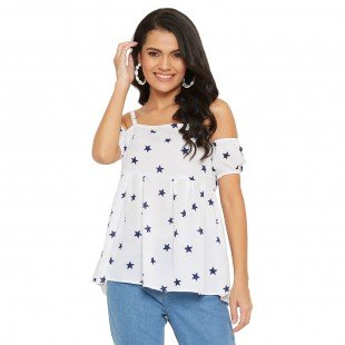 White Star Printed Off Shoulder Puff Sleeves Bardot top White Star Printed Off Shoulder Puff Sleeves Bardot top