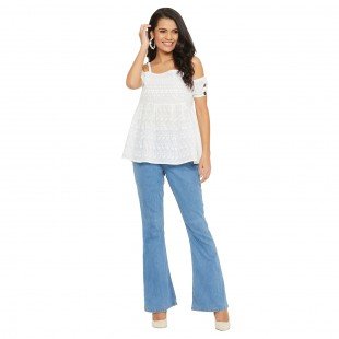 White Schiffli Off Shoulder Puff Sleeves Bardot top  White Schiffli Off Shoulder Puff Sleeves Bardot top