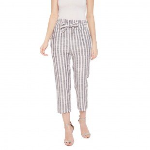 Women White and Grey Stripe Paper- Bag Trouser Women White and Grey Stripe Paper- Bag Trouser