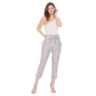 Women White and Grey Stripe Paper- Bag Trouser Women White and Grey Stripe Paper- Bag Trouser